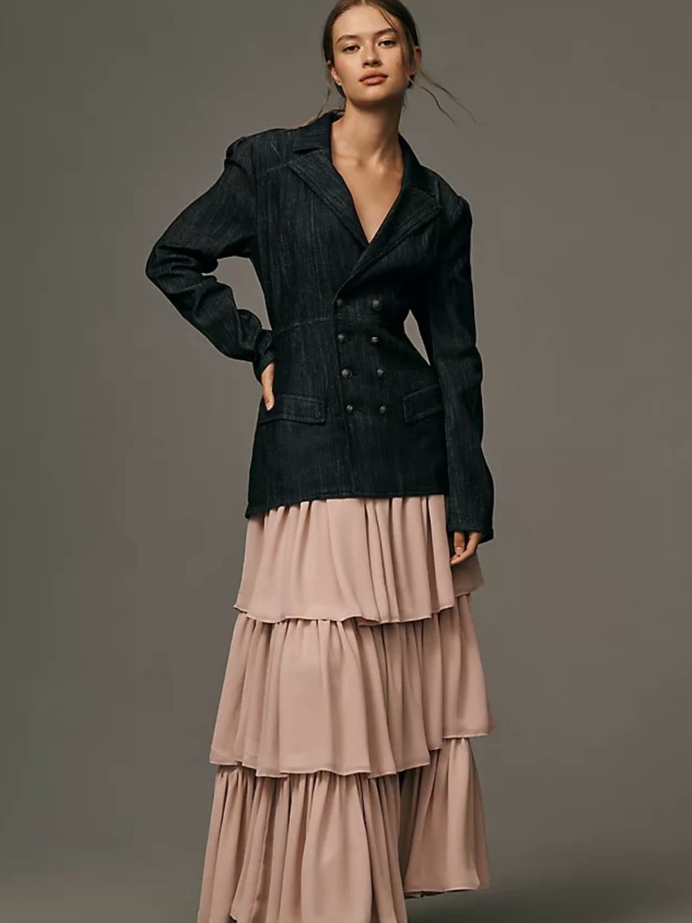 Anthropolgie Pilcro Blazer Twofer Tiered Maxi Dress XL NWOT
